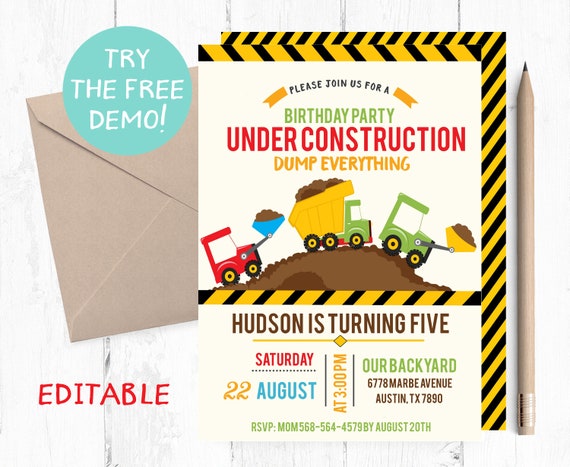 Construction Birthday invitation, Construction Invites, Construction Invitations, Under Construction Birthday Party Boy, Dump Everything,