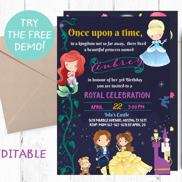 Princess and Prince Birthday Invitation, Prince and Princess Birthday Party Invitation, Prince Princess Invites, Princess  Prince Invite,