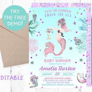 Editable Mermaid Baby Shower Template, Mermaid Baby Shower Instant ...