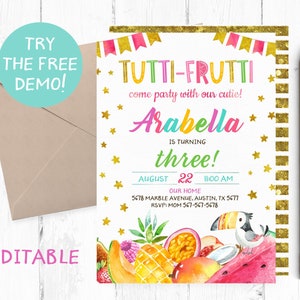 Editable Tutti-Frutti Invitation, Fruits Invitations, Tutt-Frutti Editable Template, Tutti-Frutti Instant Download, Tutti-Frutti Printable,