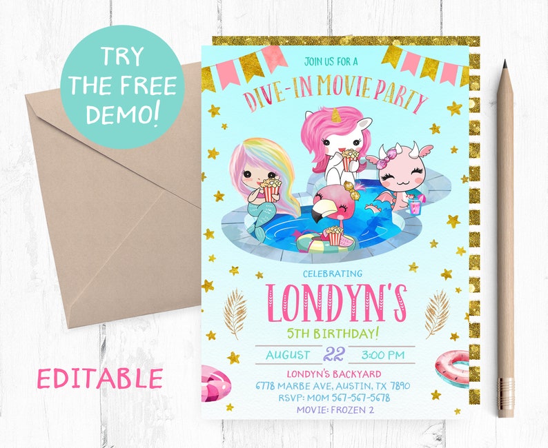 Dive in Movie Party Invitation Movie Pool Party Invitations - Etsy