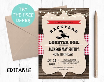 Editable Lobster Boil Invitation, Lobster Boil Editable Template, Lobster Boil Invitation Instant Download, Lobster Boil Birthday Party,