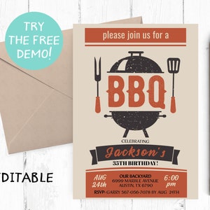 Editable BBQ Template, BBQ Invitation Instant Download, Barbecue Birthday Invitation, BBQ Birthday Party, Barbecue Man Birthday, Bbq Invite