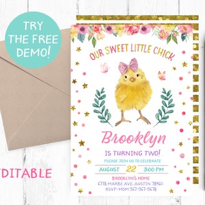 Spring Birthday Invitation Girl, Little Chick Invitations, Little Chick Birthday Party, Little Chick Party Invites, Spring Chick Invite,