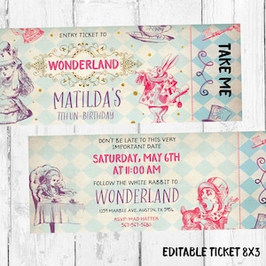 Wonderland Ticket Einladung, Alice im Wunderland Einladungen, Wonderland Ticket Einladungen, Wonderland Einladungen, Wonderland ThemenParty,