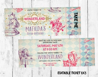 Wonderland Ticket Invitation, Alice in Wonderland Invitations, Wonderland Ticket Invitations, Wonderland Invites, Wonderland themed party,