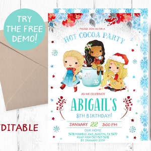 Princesses Hot Cocoa Party Invitation, Royal Hot Cocoa Party Invitation, Royal Hot Cocoa Editable Template, Princess Hot Cocoa Instant,