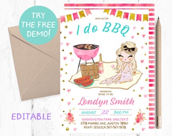 I do BBQ Invitation, Engagement Party Invitation, Engagement Picnic Party Invitation, Engagement BBQ Invitations, I do BBQ Party Invites,