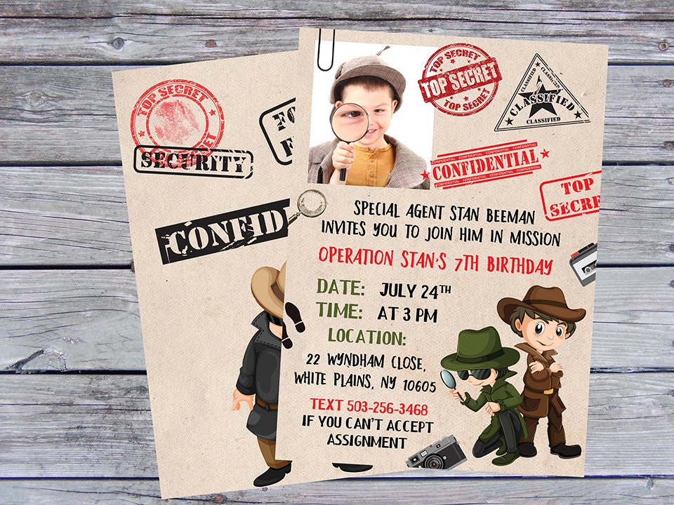 Detective Birthday Invitation Detective Invitation Spy Etsy