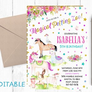 Editable Magical Petting Zoo, Llama Unicorn Petting Zoo Birthday Party, Petting Zoo Template Invitation, Petting Zoo Instant Download, image 4