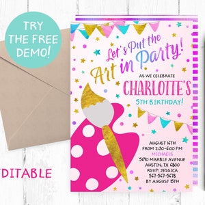 Editable Art Party Invitation, Let&#39;s Put the Art in Party, Art Party Editable Template, Art Birthday Party Invite, Paint Party Invitation,