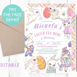 Easter Egg Hunt Editable Invitation, Easter Egg Hunt Brunch Template, Easter Egg Hunt Bunny Template, Easter Egg Hunt Instant Template, text