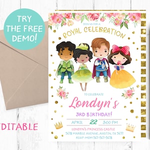 Princesses Prince Invitation, Princess Prince Birthday Party, Princess Prince Invitation Template, Princess Prince Editable Invitation,