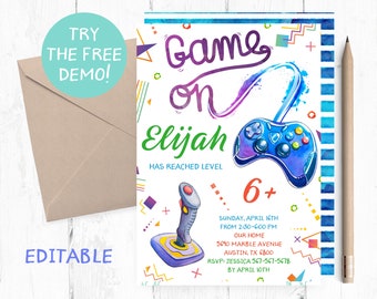 Videospiel Einladung, Gaming Einladungen, Videospiel Einladungen, Gaming Geburtstag Party, Gaming Einladungen, Spiel Geburtstag Einladungen, Videospiele