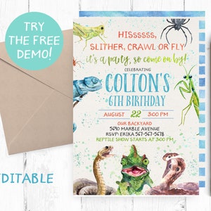 Reptile Invitation, Reptile Birthday Invitation, Reptile Birthday Party, Creepy Crawly Birthday, Lizard Invitations, Reptiles Invites,