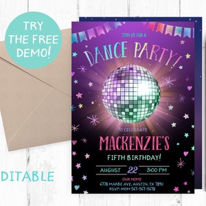 Editable Dance Party Invitation, Dancing Invitation Template, Dance Editable Template, Dancing ...