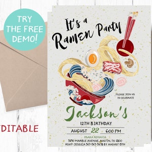Editable Ramen Party Invitation, Ramen Birthday Party Template, Ramen Party Instant Template, Ramen Party Instant Invitation, Ramen Boy,