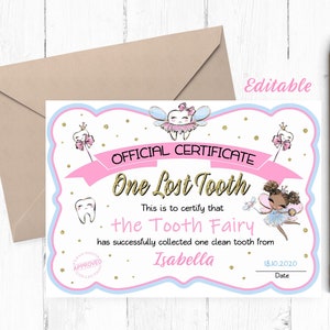 EDITABLE Black Tooth Fairy Certificate, Tooth Fairy Certificate Editable, Tooth Fairy Certificate Instant Download, Tooth Fairy Record,