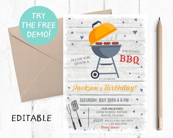 Editable Barbecue Invitation, Barbecue Editable Template, Barbecue Birthday Party, BBQ Invitation Instant Template, BBQ Party Invites,