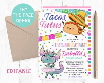 Editable Tacos and Tutus Fiesta Birthday Invitation