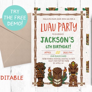 Tiki Invitation, Hawaiian Invitations, Luau Invitation, Hawaiian Invitation, Tiki invites, Luau Invitations, Luau Birthday Party, Hawaiian