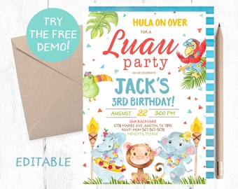 Luau Birthday Invitations, Luau Birthday Invitation, Luau Birthday Party, Luau Invites, Luau Invite, Hawaiian Invites, Hawaiian Invitations,