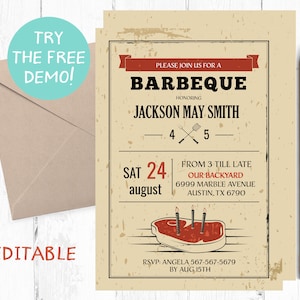 BBQ Birthday Invitation, BBQ Birthday Party, BBQ Birthday Invitations, bbq birthday, bbq invitations, bbq invitation, bbq invites, bbq