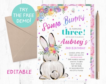 Editable Some Bunny ANY AGE Invitation, Some Bunny is One Invitation, Somme Bunny Birthday Party, Bunny Invitation Instant Download, Invite