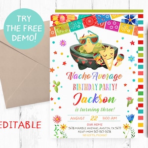 Invito medio Nacho modificabile, Ragazzo Nacho Media Template, Nacho Average Fiesta Party, Fiesta Boy Invitation, Fiesta Nachos Invita,