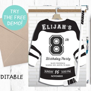 Hockey Black Jersey Invitation, Hockey Invitation Instant Download, Hockey Birthday Party, Hockey Invitation Template, Hockey Printable,