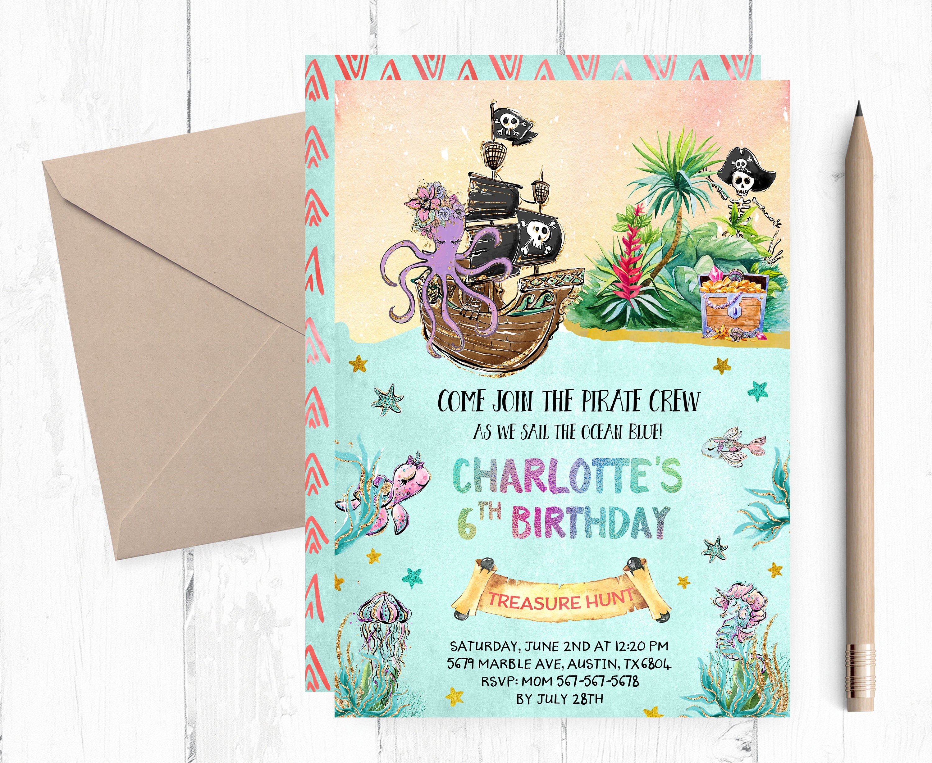Treasure Hunt Invitation Pirate Birthday Party Invitation Etsy
