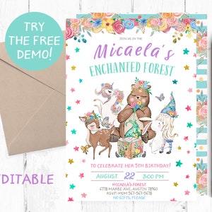 Enchanted Forest Birthday Party, Enchanted Forest Printable Invitation, Enchanted Forest Spring Invitation, Magical Forest Birthday Girl,