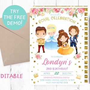 Princesses Princes Invitation, Princess Prince Invitation Template, Princess Prince Birthday Party, Princess Prince Editable Template,