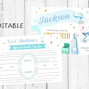 EDITABLE Tooth Tracker Record , Tooth Fairy Tracker,  First Lost Tooth Sign, First Lost Tooth Fairy Sign, Tooth Fairy Lost Tooth Tracker,