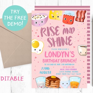 Breakfast Invitation, Birthday Brunch Invitation, Kids Breakfast Invitations, Brunch kids invitations, Brunch Editable Template, Instant,