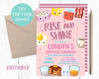 Breakfast Birthday Brunch Invitation, Kids Party, Editable Template (PDF)