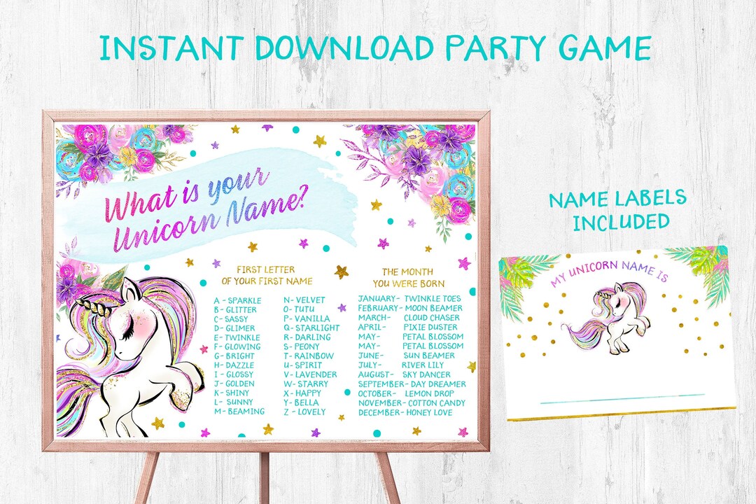 Unicorn Name Game, Birthday Party Activity (instant Download) - Etsy