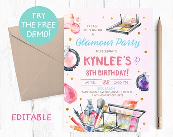 Glamour Spa Birthday Invitation, Makeup Party (5x7 inches)