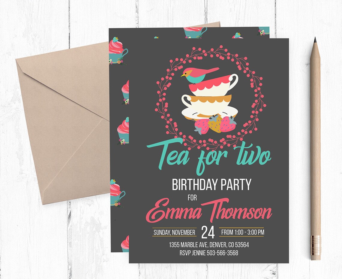 Tea for Two Birthday Invitation Tea for Two Birthday Tea for Etsy