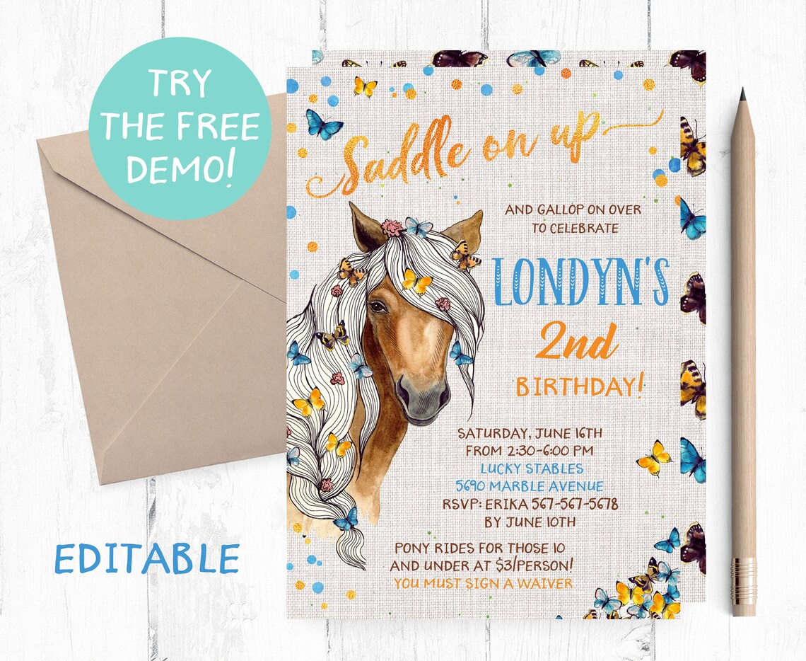 Horse Birthday Invitations Horse Birthday Party Invitations Etsy Canada