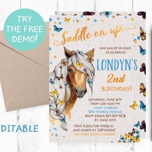 Horse Birthday Invitations, Horse Birthday Party Invitations, Horse Invitations, Horse Invitation, Horse Party Invite, Horse Party Invite, image 1