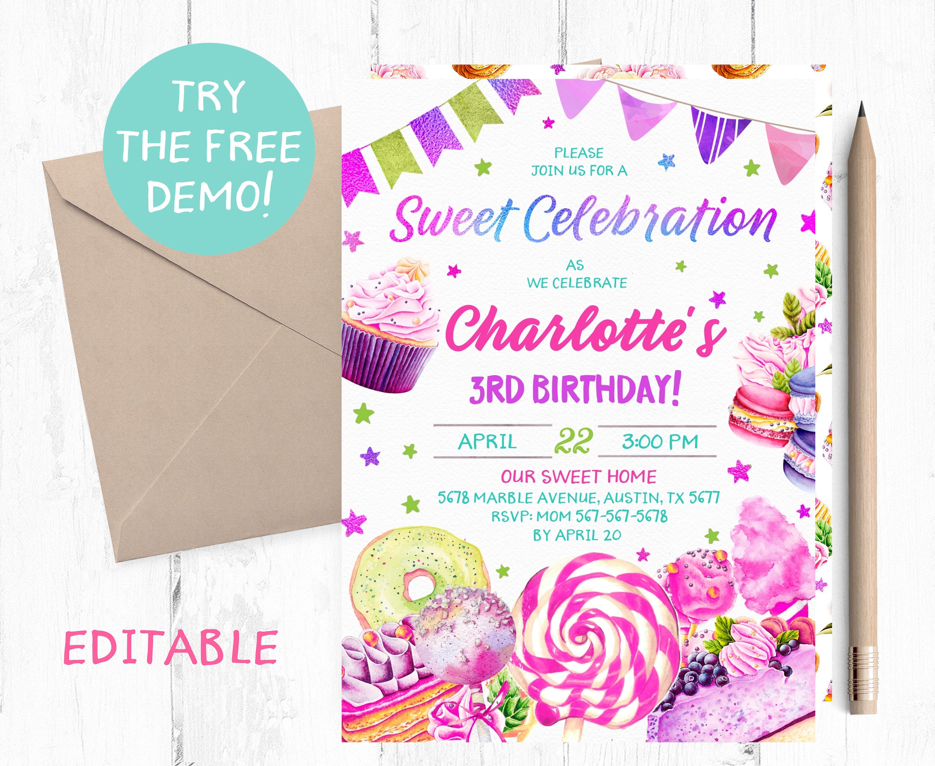 Editable Candyland Template Candyland Invitation Sweets Etsy Editable Candyland Template Candyland Invitation Sweets Etsy