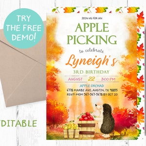 Apple Picking Invitation, Apple Birthday Invitations, Apple Orchard Party Invites, Apple Birthday Invite, Apple Picking Party, Apple Invites