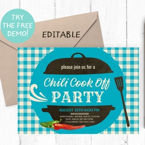 Editable Chili Cook off Invitation, Chili Cook off Family Reunion ...