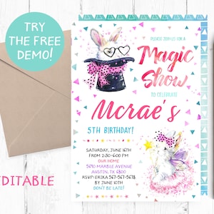 Magic Show Birthday Invitations, Magic Show Birthday Party, Magic Invitation, Magic Birthday Party, Abracadabra invite, Magic Show themed,