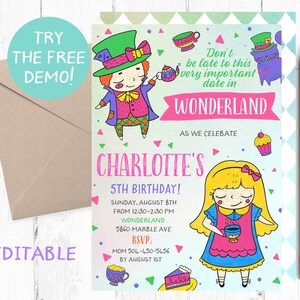 Wunderland Geburtstag Einladung, Alice im Wunderland Einladung, Alice im Wunderland Geburtstag, Wunderland Geburtstagsparty, Wunderland Einladungen