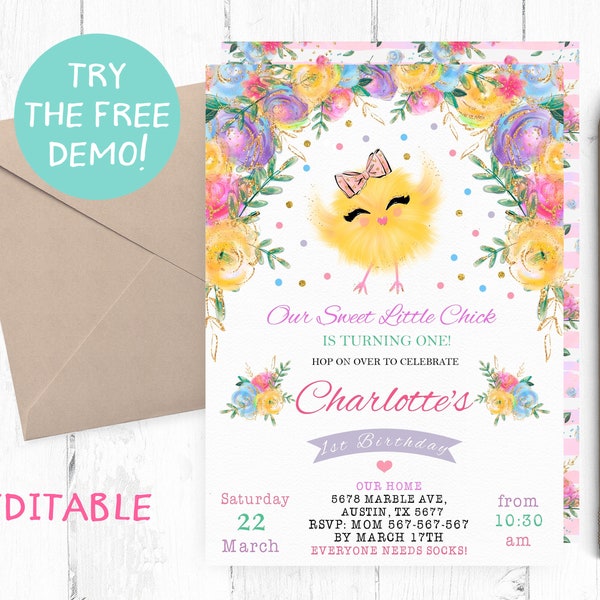 Editable Little Chic Invitation, Little Chick Birthday Invitation Instant Download, Spring Little Chink Birthday Party, Chick Template,