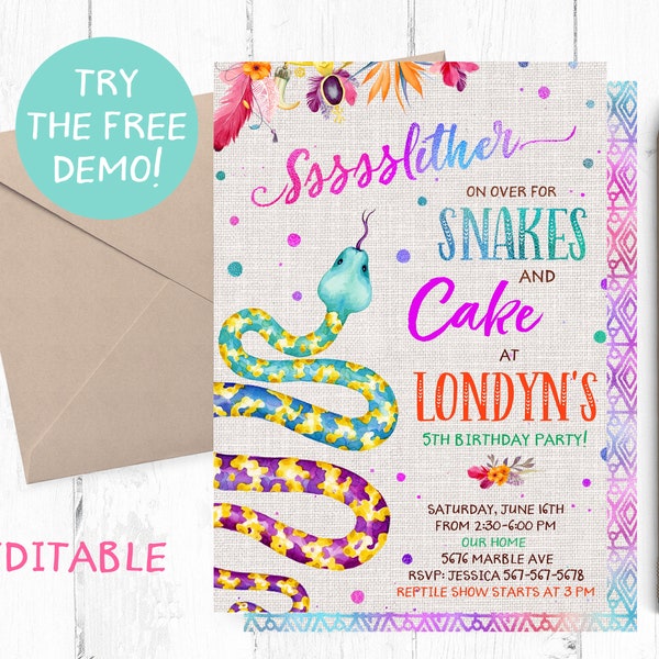 Snakes Birthday Invitations, Snake Birthday Invitation, Snake Birthday Party Invitations, Snake Invites, Snake Birthday Invite, Snake Party,