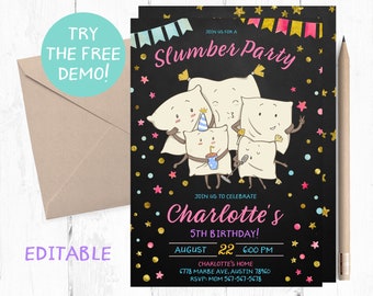 Invitación de cumpleaños para pijamadas (PDF)