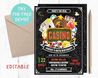 Casino Theme  Invitations, Casino Theme Party, Casino Birthday Invitation, Casino Birthday, Casino Night, Vegas Theme, Casino party,